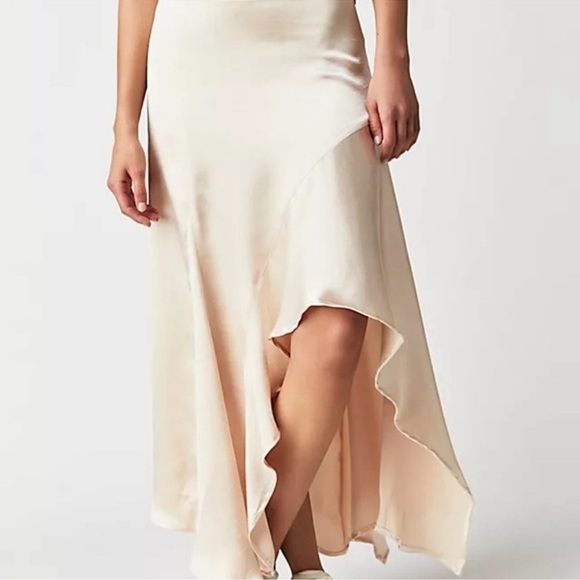 NWOT Free People Sunrise Satin Asymmetrical Midi Skirt Satin Size 8 - Picture 3 of 12